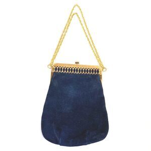 Vintage Triangle New York Navy Blue Suede Handbag -1960s MCM Mid-Century Purse